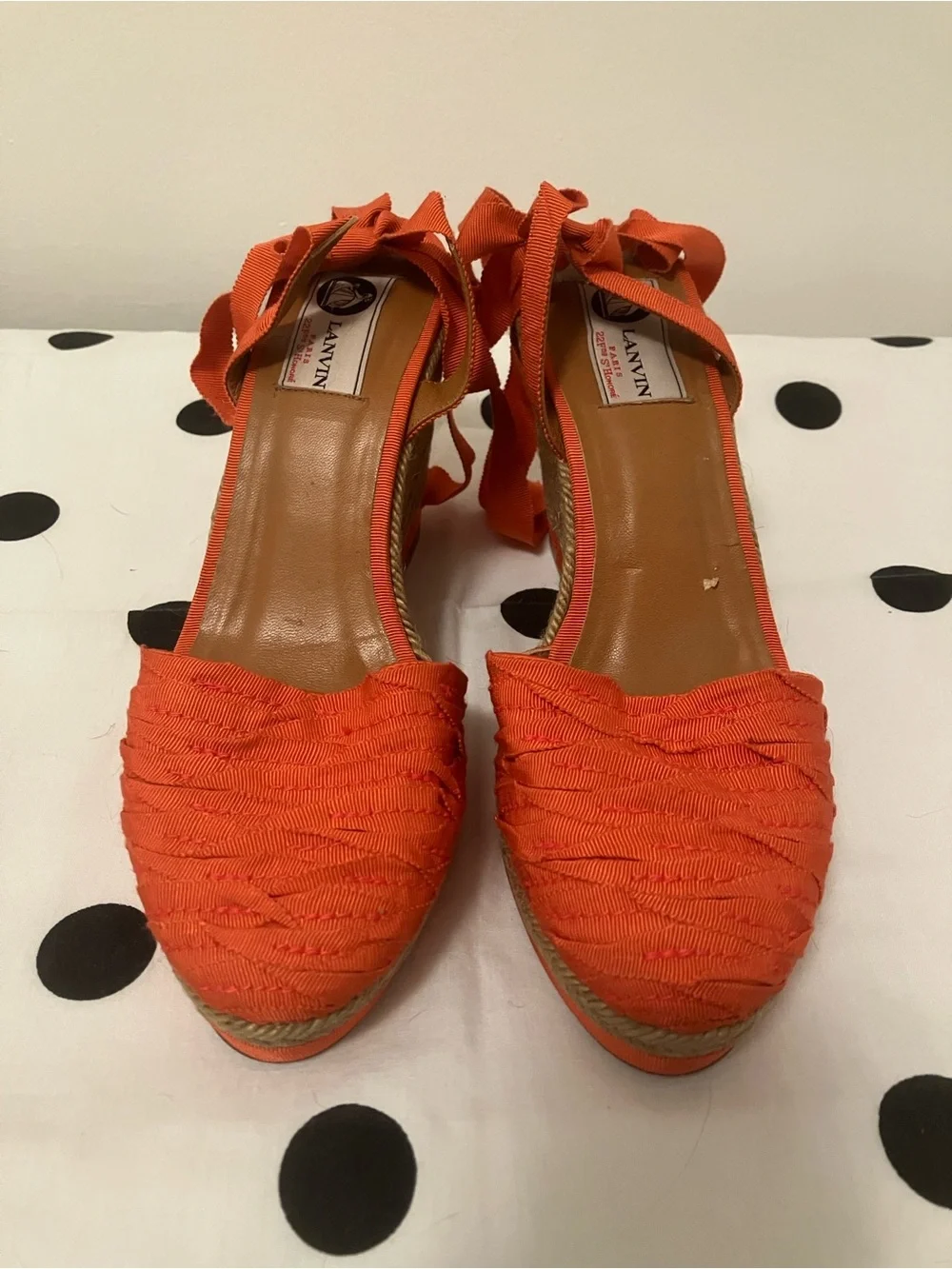 Lanvin Orange Woven Espadrille Wedge with Ankle Ties